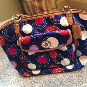 Coach Leah Blue Satin Polka Dot Bag